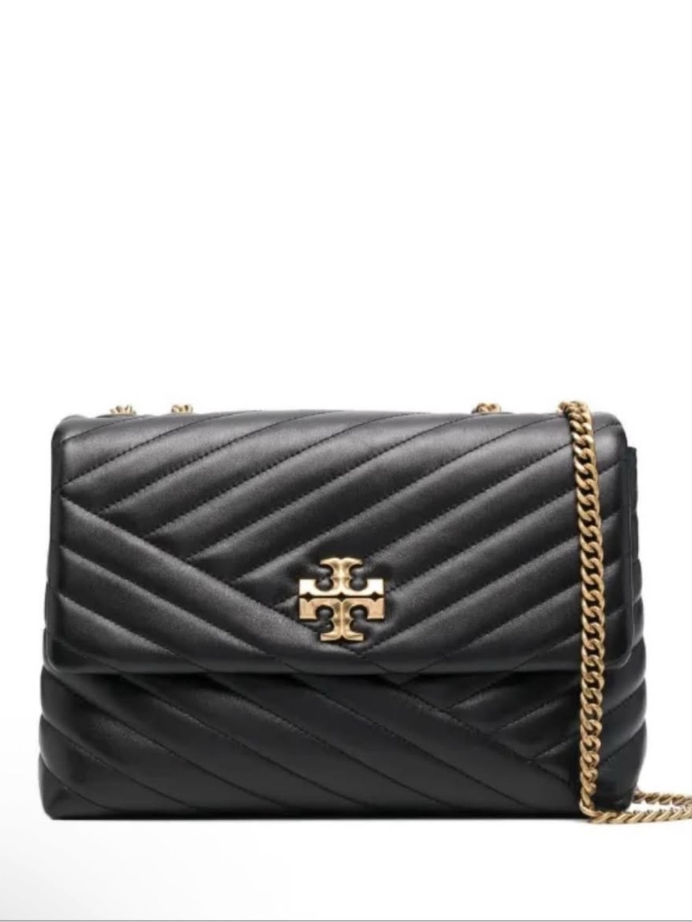 Tory Burch Quilted Leather Shoulder Bag in Black with Gold Hardware